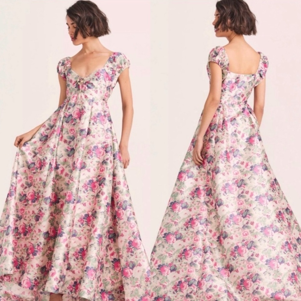 LoveShackFancy Floral Pink and Cream Maxi Dress